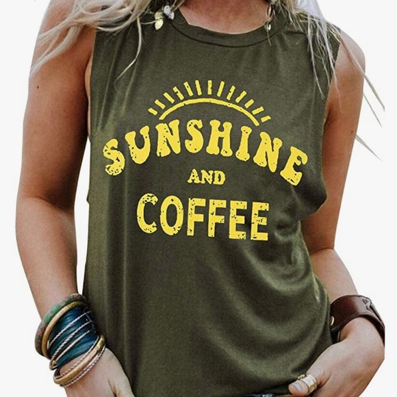 New! Sale 🎉 Sunshine Coffee Sleeveless Tank Top Distressed Graphic Print Top - Picture 5 of 8